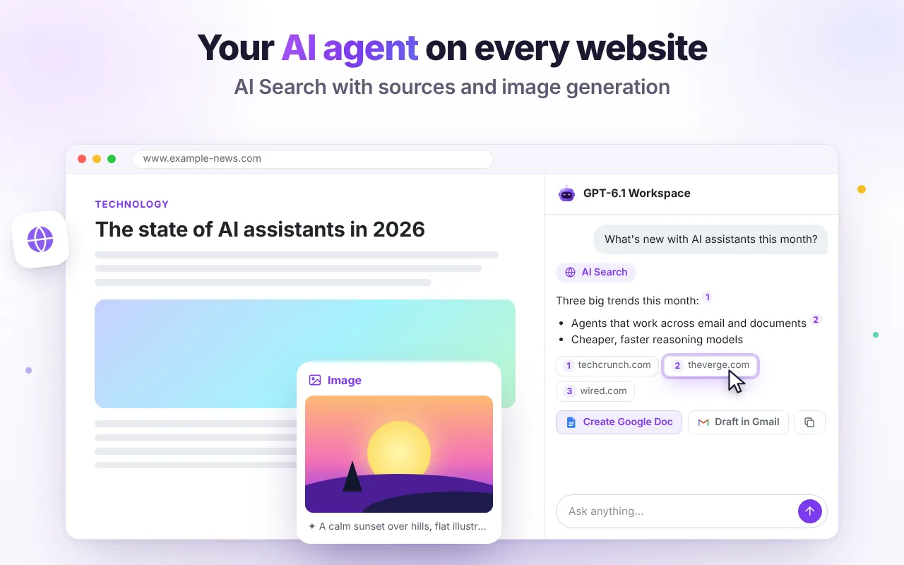 AI chat side panel with AI Search sources on a news website