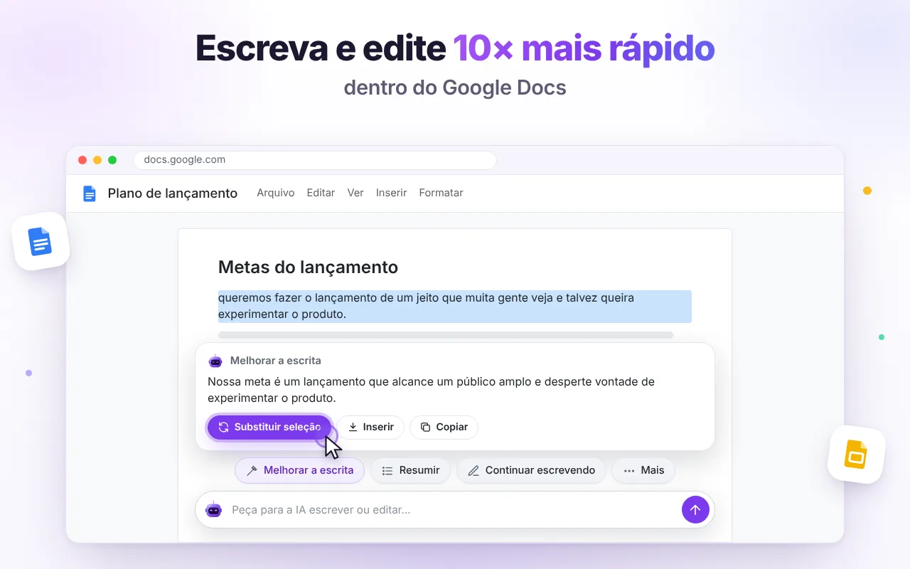 Escreva dentro do Google Docs